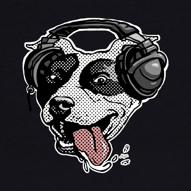 Bi Dot Pit Bull with Music Headphones by Mudge